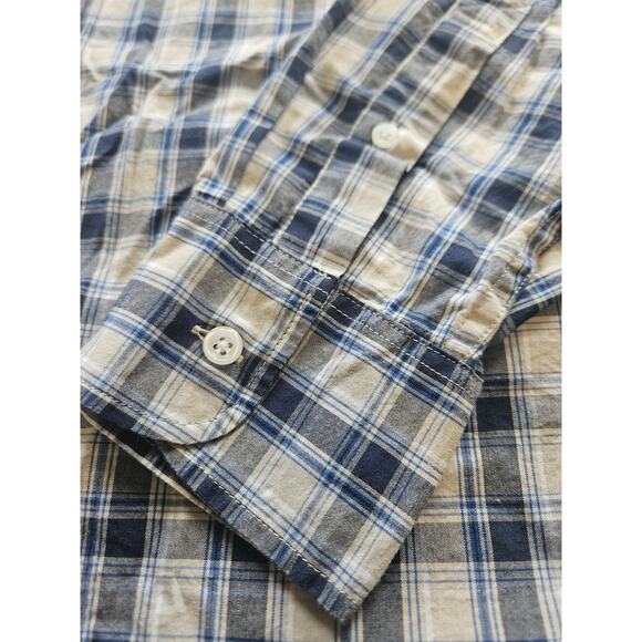 J. Crew Flex Washed Blue Tan Plaid Button Down Casual Men's Oxford Shirt Large - Picture 7 of 8